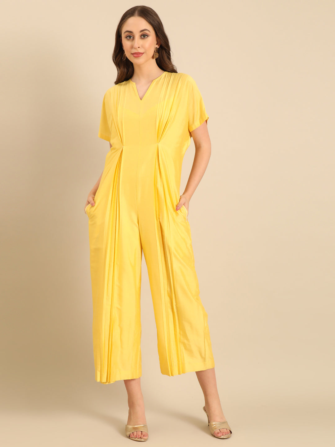 Yellow Cotton Silk Jumpsuit - ASJS021