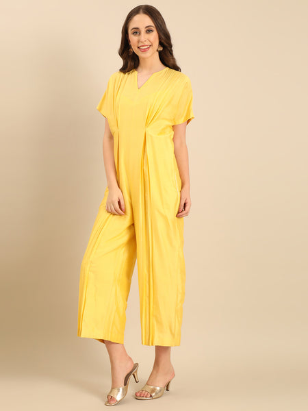 Yellow Cotton Silk Jumpsuit - ASJS021