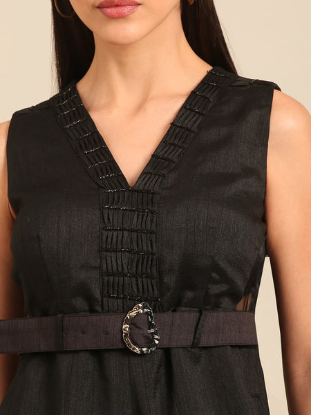 Black Bemberg Silk Jumpsuit (Noir Luxe Monolith) - ASJS023