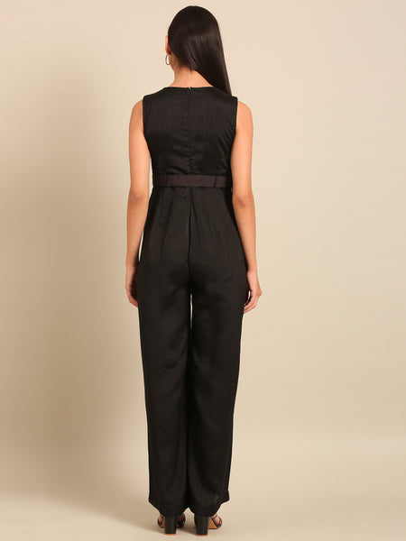 Black Bemberg Silk Jumpsuit (Noir Luxe Monolith) - ASJS023