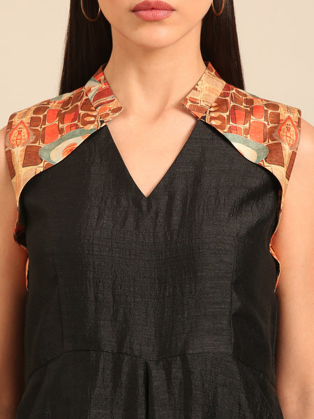 Black Printed Bemberg Silk/Muslin Jumpsuit - ASJS024