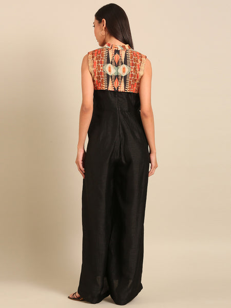 Black Printed Bemberg Silk/Muslin Jumpsuit - ASJS024