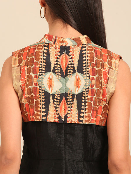 Black Printed Bemberg Silk/Muslin Jumpsuit - ASJS024