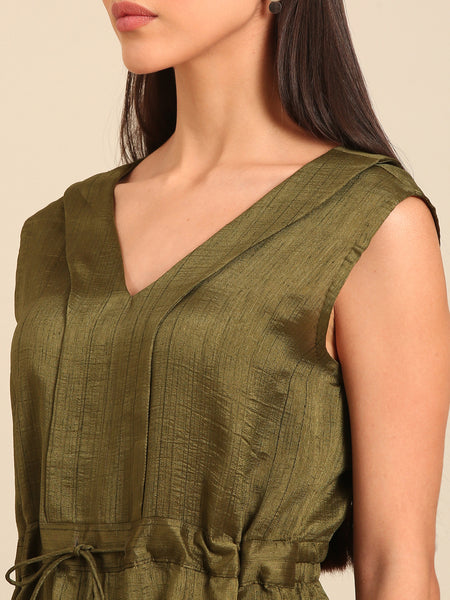 Mehendi Green Bemberg Silk Jumpsuit (Minted Basil Sovereign) - ASJS025