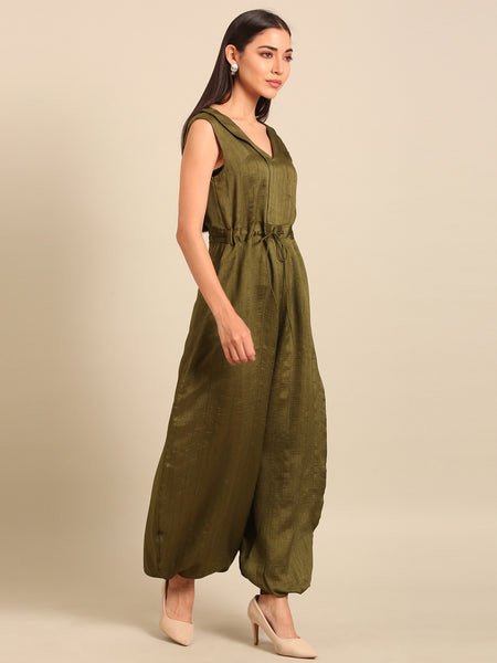Mehendi Green Bemberg Silk Jumpsuit (Minted Basil Sovereign) - ASJS025