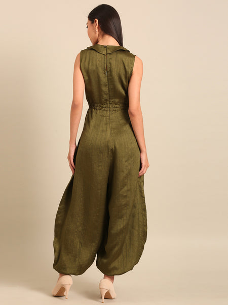 Mehendi Green Bemberg Silk Jumpsuit (Minted Basil Sovereign) - ASJS025