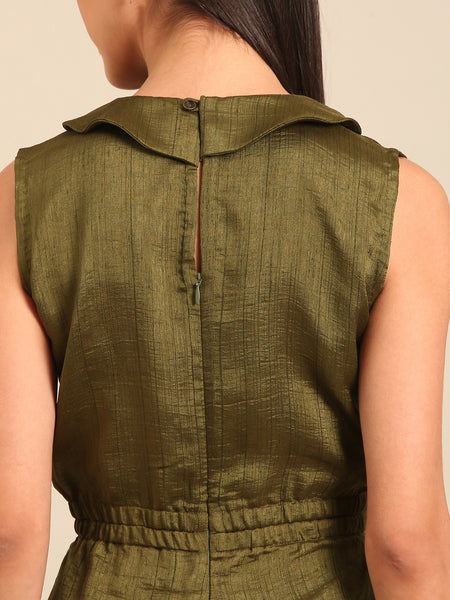 Mehendi Green Bemberg Silk Jumpsuit (Minted Basil Sovereign) - ASJS025