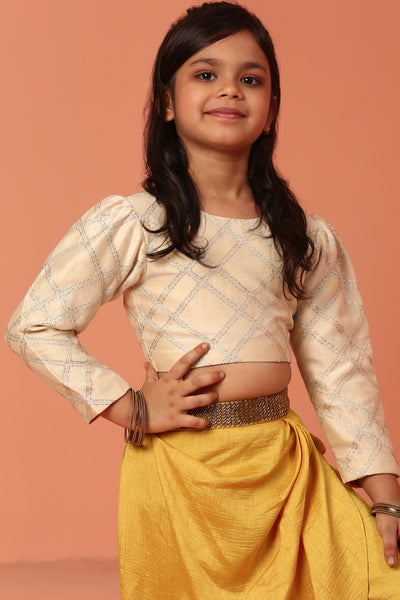 Yellow Dhoti Pant and Top Set - ASKW003