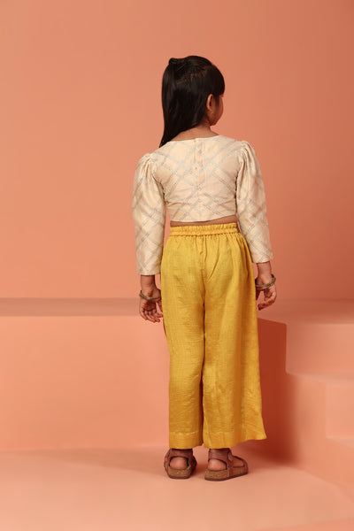 Yellow Dhoti Pant and Top Set - ASKW003