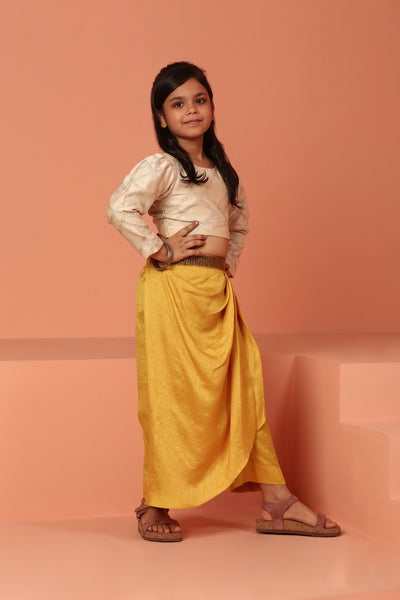 Yellow Dhoti Pant and Top Set - ASKW003