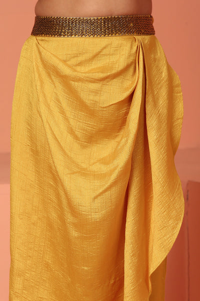 Yellow Dhoti Pant and Top Set - ASKW003