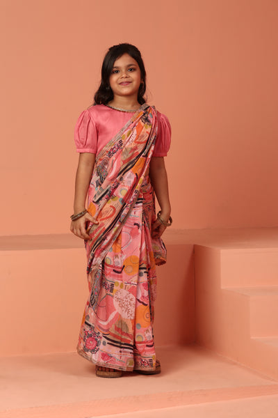 Pre Draped Muslin Pink Saree - ASKW005