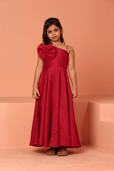 Red Bemberg Silk Party Dress - ASKW007