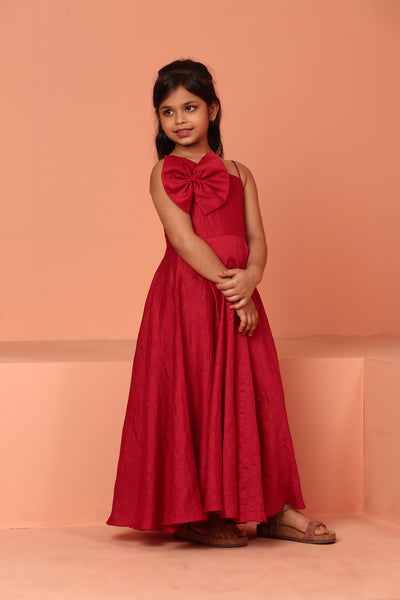 Red Bemberg Silk Party Dress - ASKW007