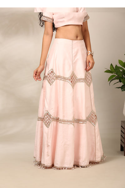 Light Pink Slub Silk Lehenga - ASL028