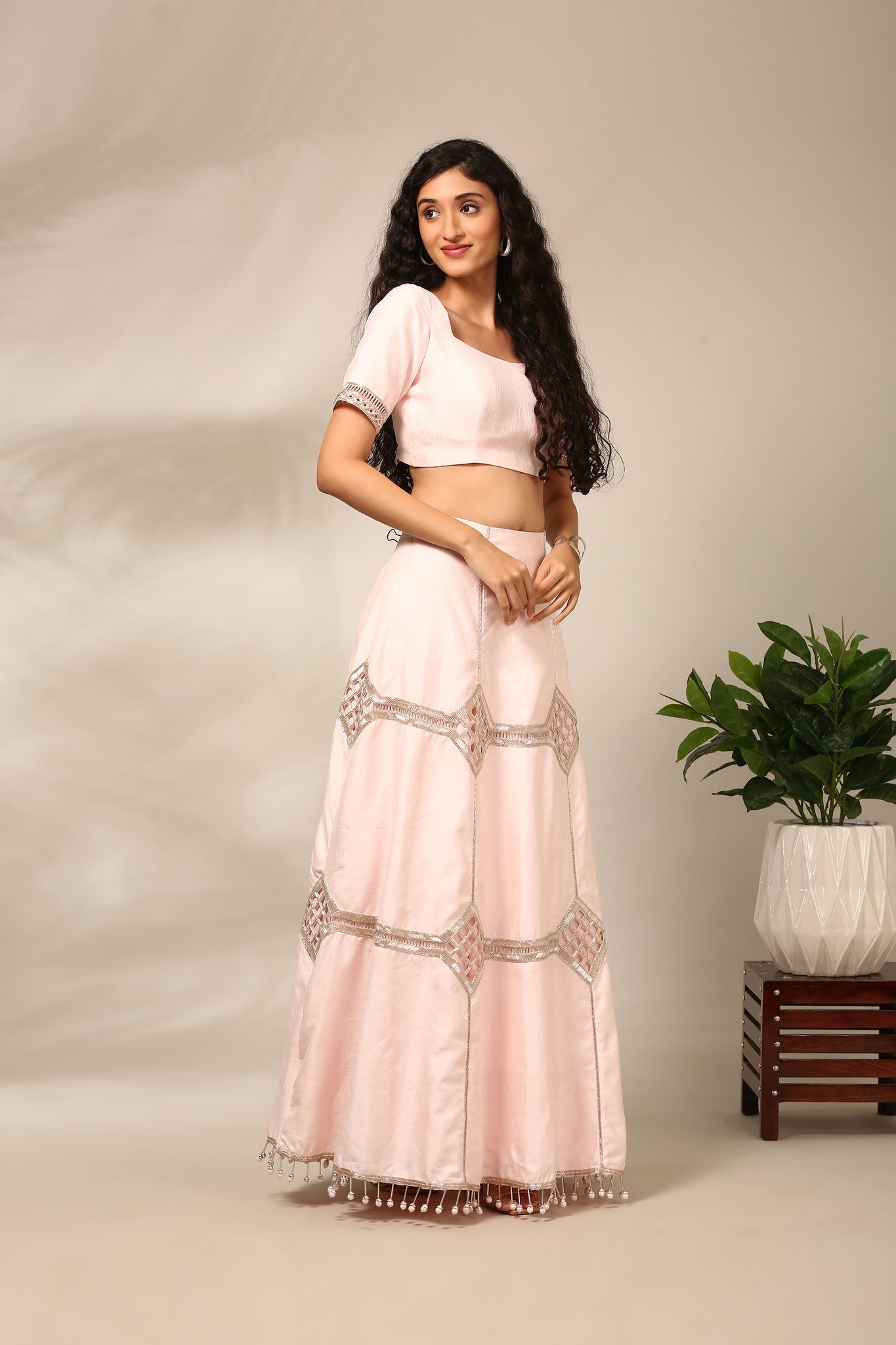 Light Pink Slub Silk Lehenga - ASL028