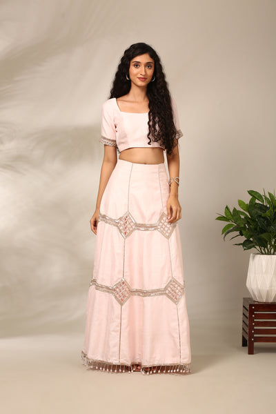 Light Pink Slub Silk Lehenga Set - ASLHSET006