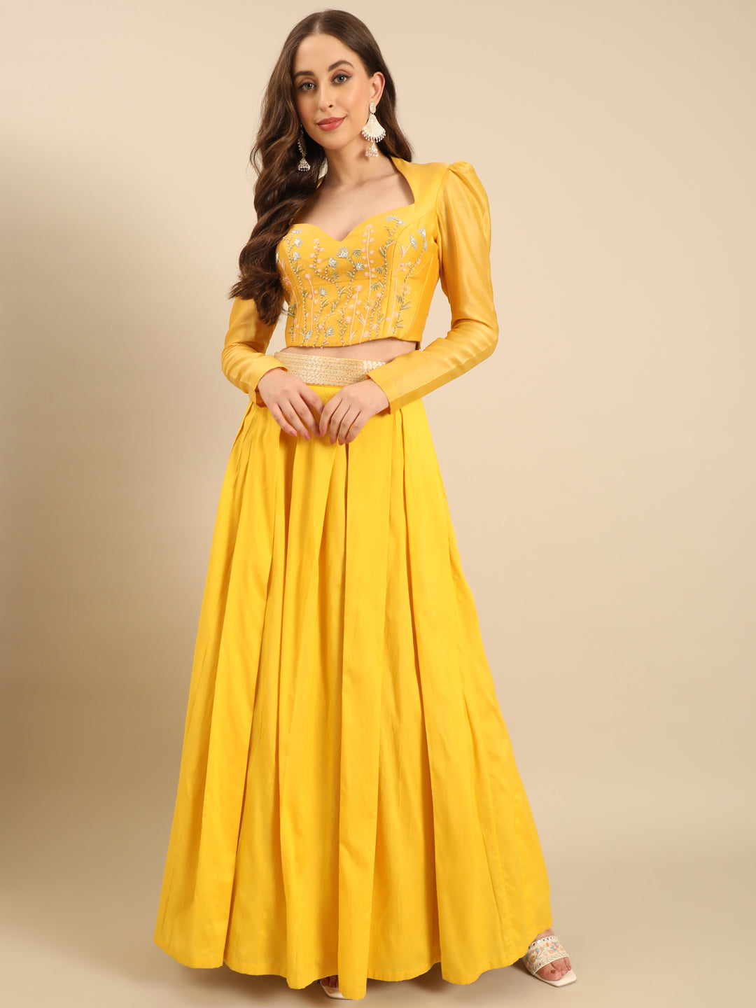 Yellow Chanderi Lehenga set  -  ASLHSET010