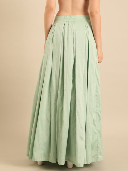 Green Silk Cotton Lehenga Set  -  ASLHSET011