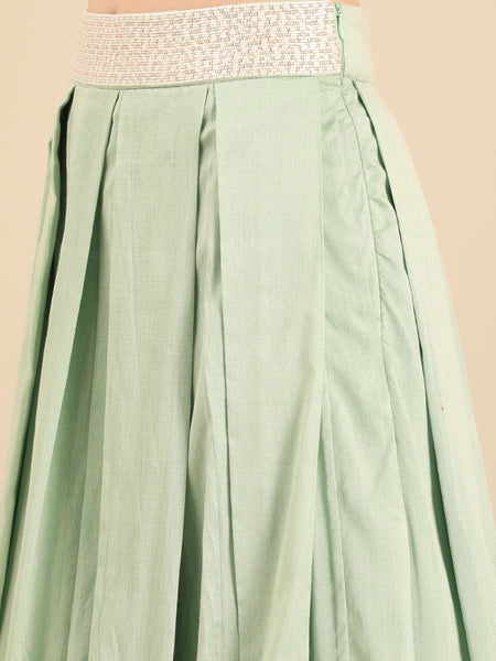 Green Silk Cotton Lehenga Set  -  ASLHSET011