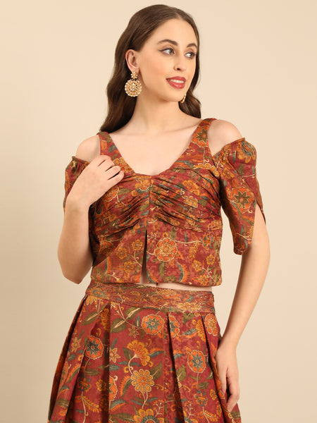Brown Chenderi Lehenga Set  -  ASLHSET012