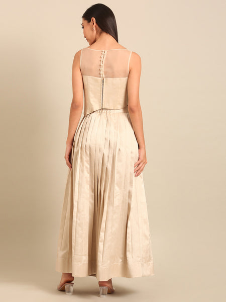 Beige Bemberg Silk Lehenga Set - ASLHSET013