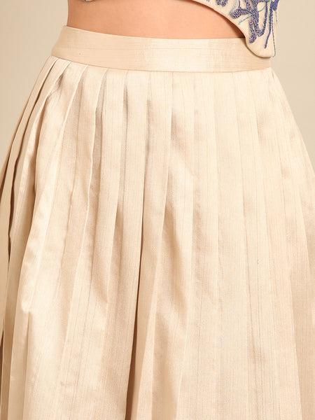 Beige Bemberg Silk Pleated Skirt (The Sandstone Knife-Pleat) - ASSK009