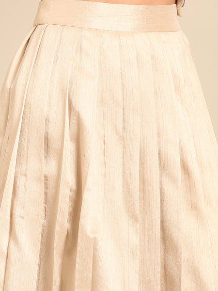 Beige Bemberg Silk Pleated Skirt (The Sandstone Knife-Pleat) - ASSK009