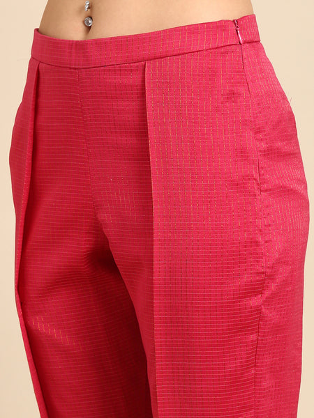 Pink Chanderi Kota Tapperd Pants - ASP063