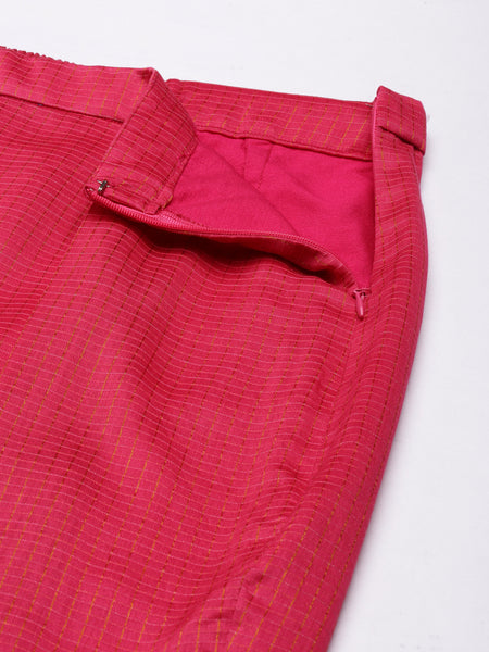 Pink Chanderi Kota Tapperd Pants - ASP063