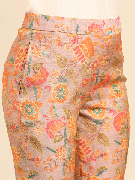 Pink Print Silk Brocade Chanderi Pants - ASP068