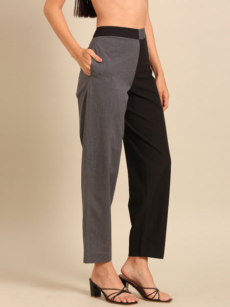 Black & Grey Malai Cotton Pants (The Monochrome Dual-Tone) - ASP076