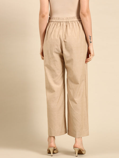 Beige Cotton Embroidered Pant - ASPL036