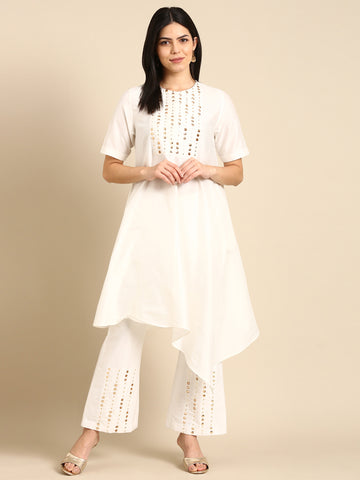 Ivory Cotton Silk Embroidery Cord Set - ASCRSET023