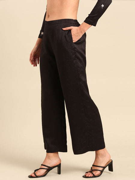Black Silk Cotton Slub Pants - ASPL050