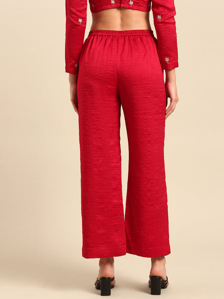 Red Silk Cotton Slub Pants - ASPL051