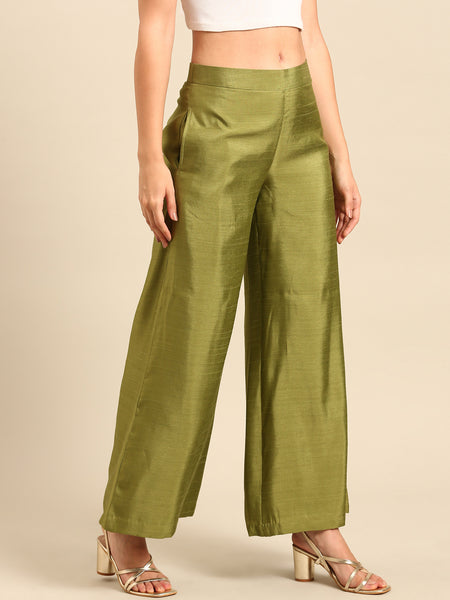 Green Linen Satin Pants - ASPL055