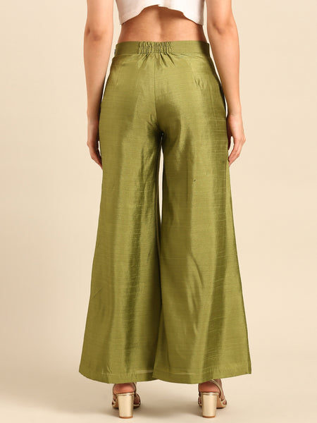 Green Linen Satin Pants - ASPL055