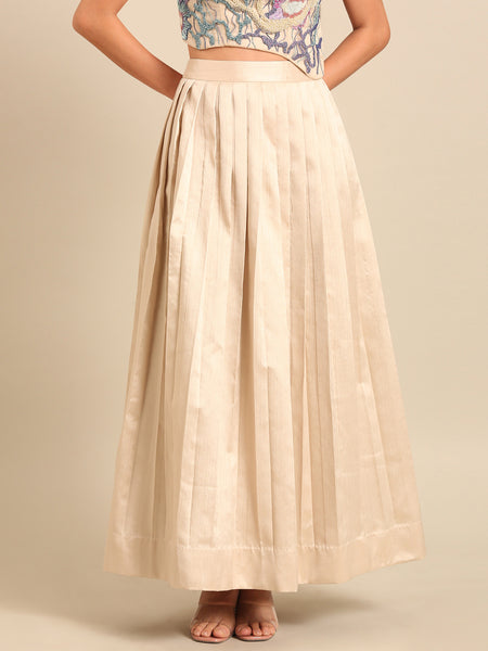 Beige Bemberg Silk Pleated Skirt (The Sandstone Knife-Pleat) - ASSK009