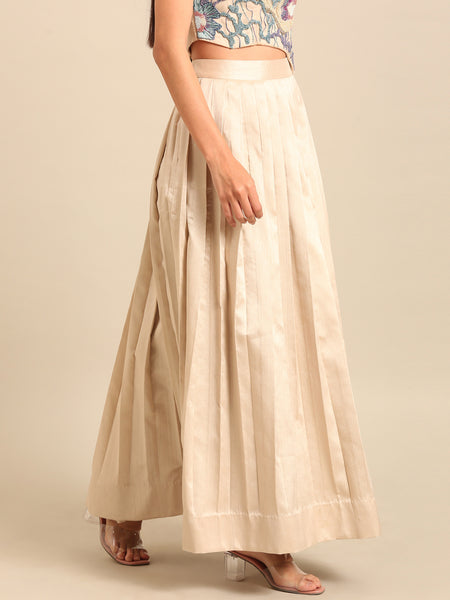 Beige Bemberg Silk Pleated Skirt (The Sandstone Knife-Pleat) - ASSK009