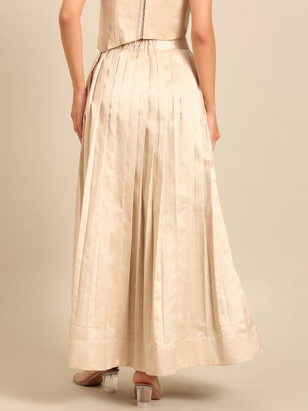 Beige Bemberg Silk Pleated Skirt (The Sandstone Knife-Pleat) - ASSK009