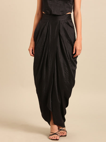 Black Bemberg Silk Dhoti Skirt (Fluid Onyx) - ASSK010