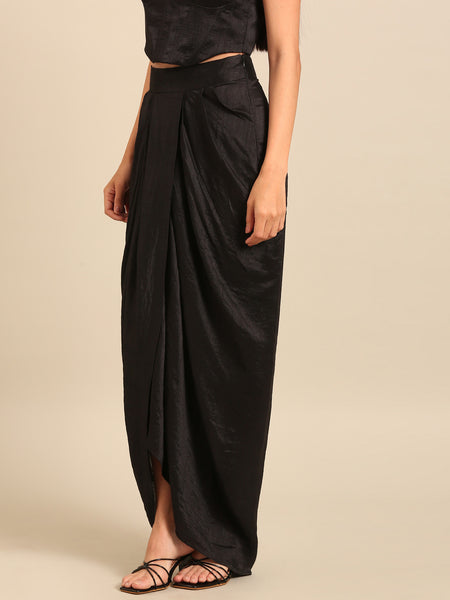 Black Bemberg Silk Dhoti Skirt (Fluid Onyx) - ASSK010