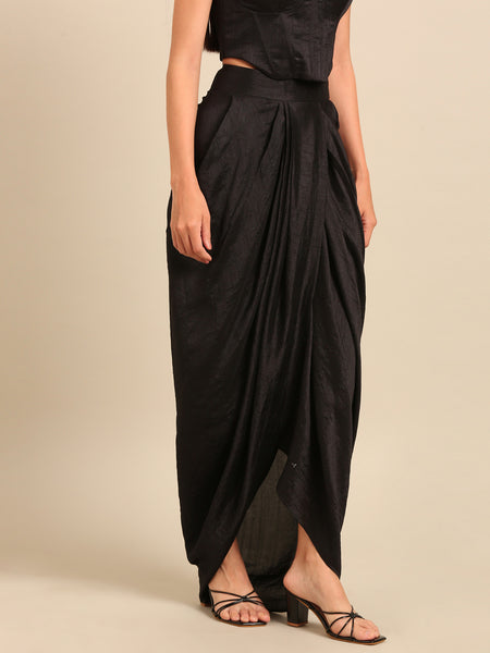 Black Bemberg Silk Dhoti Skirt (Fluid Onyx) - ASSK010