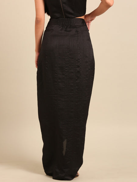 Black Bemberg Silk Dhoti Skirt (Fluid Onyx) - ASSK010