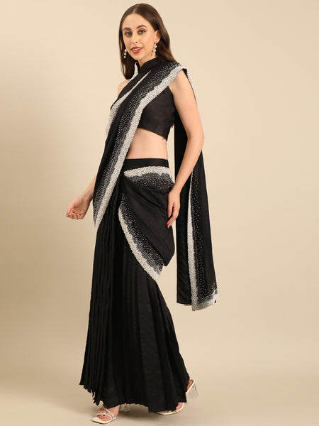 Black Bemberg Ready Saree with Blouse - ASSRSET001