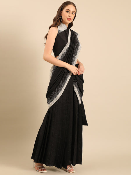 Black Bemberg Ready Saree with Blouse - ASSRSET001