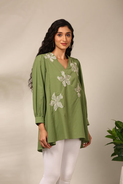 Green Malai Cotton Short Top - ASST0101