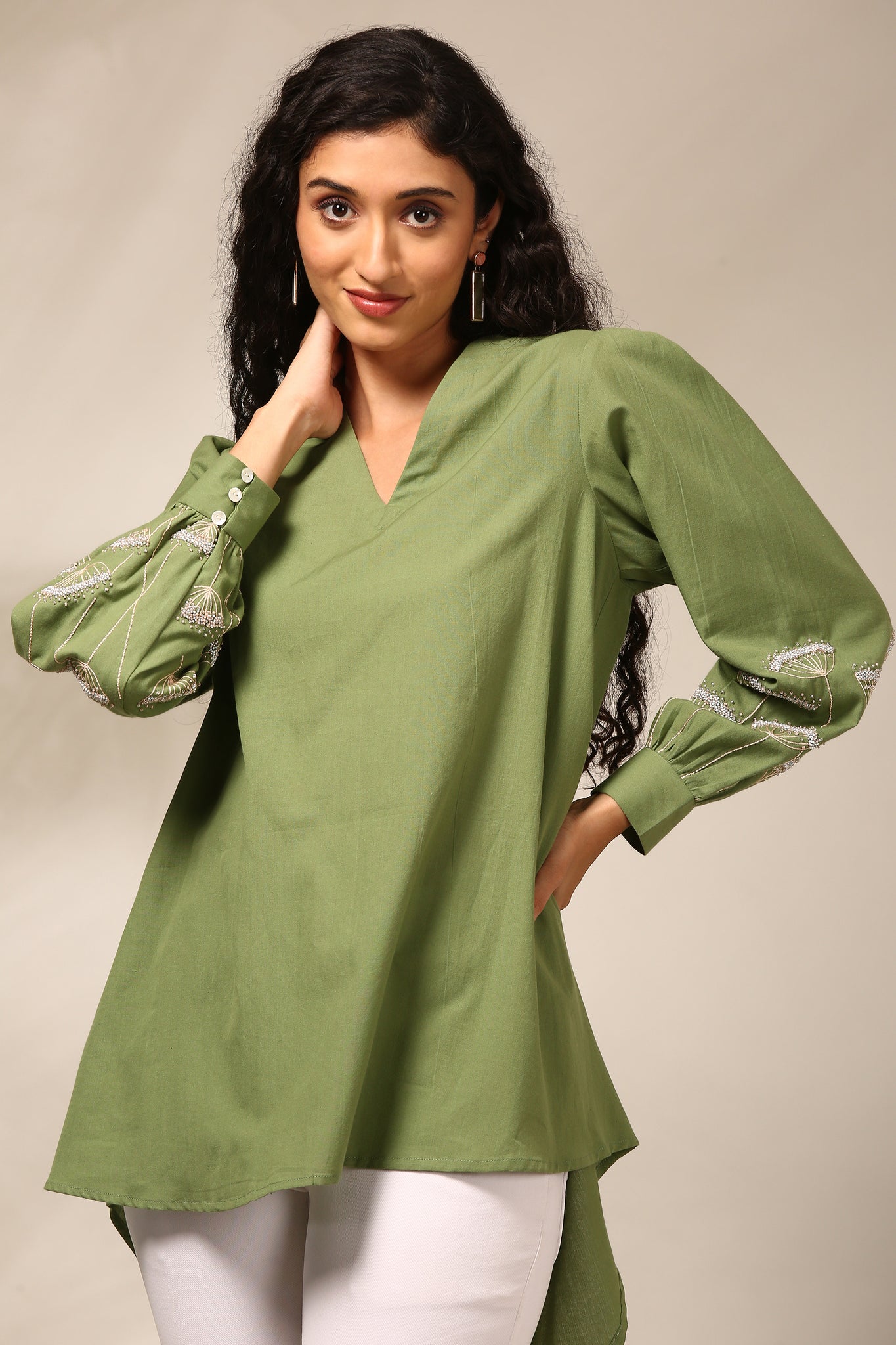 Green Malai Cotton Short Top - ASST0106