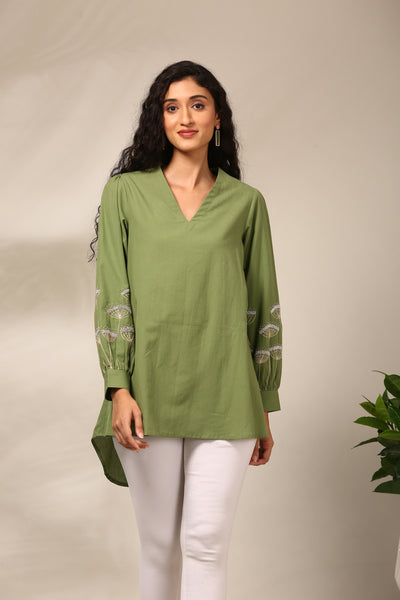 Green Malai Cotton Short Top - ASST0106